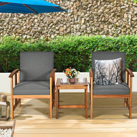 Outdoor Acacia Wood Sofa Patio Furniture Set with Gray Cushions