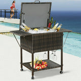 Rattan Cooler Cart Portable Ice Chest Great for Outdoor Patio Pool Party Brown