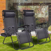 (2 Piece Set) Zero Gravity  Reclining Lounge Chair for Beach or Outdoor w/ Utility Tray (Black) - ModernKitchenMaker.com