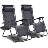 (2 Piece Set) Zero Gravity  Reclining Lounge Chair for Beach or Outdoor w/ Utility Tray (Black) - ModernKitchenMaker.com