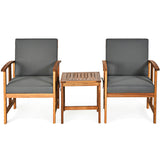 Outdoor Acacia Wood Sofa Patio Furniture Set with Gray Cushions